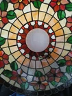 Vintage Floral Tiffany Style Stained Slag Glass Hanging Swag Lamp - AS-IS