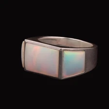 Fire Opal Men's Ring, 925 Sterling Silver Ring, Aura Opal Handmade Signet Ring