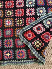 Vintage Granny Square Crochet Wool Throw Lap Blanket 37x55
