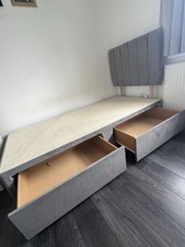 Grey Single Bed with Head Board and Drawers Bedroom Furniture Bed Frame 3FT