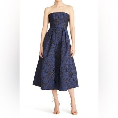 $545 NWT Blue ML Monique Lhuillier  Isabel  Metallic Jacquard Midi Dress Sz 4