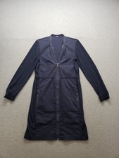 Elie Tahari Women Coat Dress 6 Navy Drawstring Waist Full Zip V Neck Outerwear