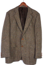 HARRIS TWEED Vintage 100 Wool Brown Herringbone 2 Button Blazer Men's 44 Long