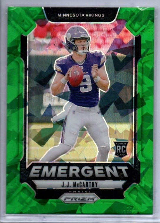 2024 Panini Prizm J.J. McCarthy Emergent Green Ice Prizmatic Rookie Card #19
