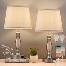Lamps for Bedrooms Set of 2, Brushed Nickel Bedside Lamps with USB C A Ports,...