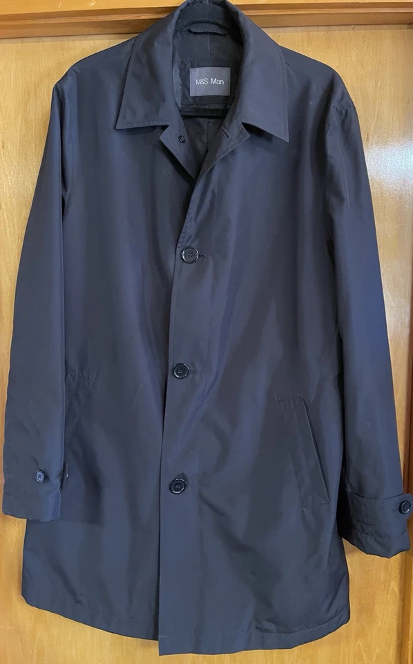 Marks Spencer M&S Mens M Black Trench Jacket Coat Lighter Weight, MINT EUC - Image 2 of 4