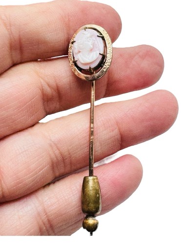 Antique Gold Filled Pink Shell Cameo Stick Pin - Picture 5 of 6