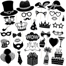 36PCS Silver and Black Photo Booth Prop, Party Photo Booth Props for Photosho...