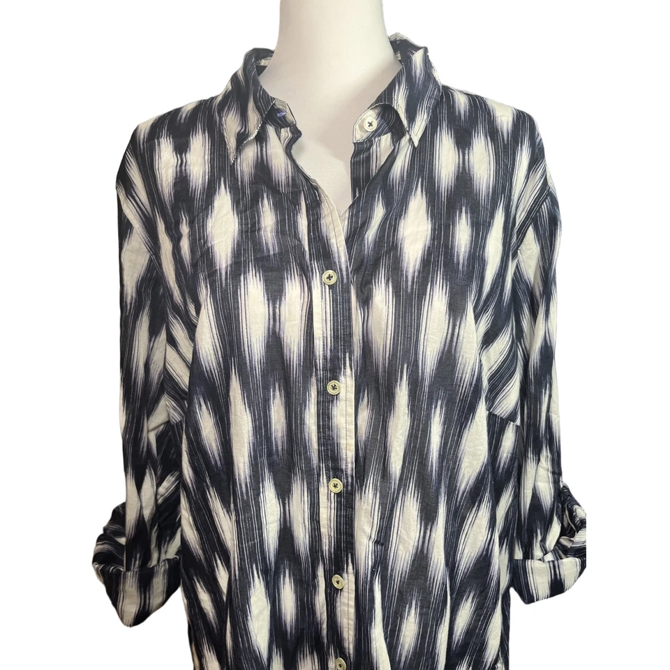 Talbots Talla Grande Mujer 2X Ikat Túnica Top Algodón Abotonado Preppy Clásico Foto 3 de 4