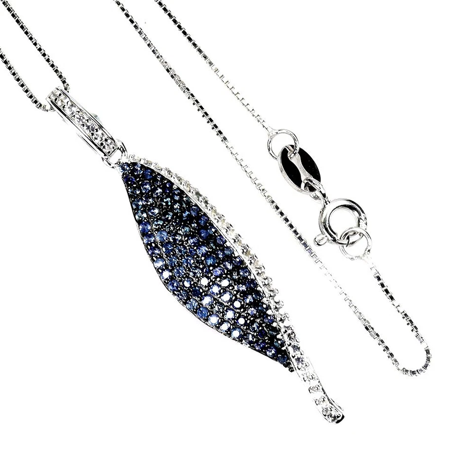 925 Sterling Collana Argento Zaffiro Rotondo Diamante Taglio Topazio Gemma - Immagine 2 di 4