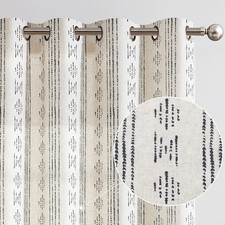 Boho Curtains Linen Blend Drapes for Living Room Farmhouse Black 96" x 52"