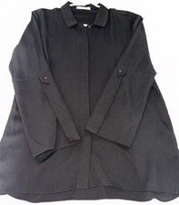 Halston Heritage Black Silk Blend Blouse Tunic Roll Tab Sleeve Shirt Sz 8