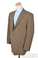 HICKEY FREEMAN Beige Check Wool Mens Blazer Sport Coat Jacket - BESPOKE 46 L