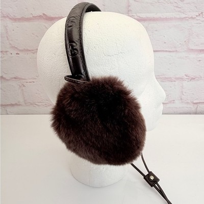Gucci Guccissima Brown Leather Rabbit Fur Earmuffs | eBay