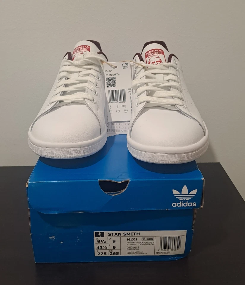Adidas Originals Stan Smith NUOVE EUR 43 1/3 UK 9 bianco rosso IG1321 rare sneakers - Immagine 3 di 4