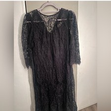 Express Black Lace Floral V-Neck Midi Dress 3/4 Sleeve Size M