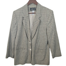 Vtg Sag Harbor Plaid Linen Blend Blazer Jacket Size 10 Pockets Lined Academia