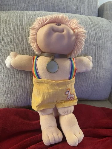Cabbage Patch Kids 1983 Koosa Peach Pink Cat Doll Rainbow Overalls