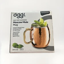 Oggi Moscow Hammered Copper Plated Mule Mug with EZ-Grip Handle, 20 oz