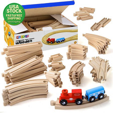 Wooden Train Track 52 Piece Set 18 Feet Expansion Compatible All Major Brands