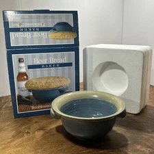 Tumbleweed Pottery Blue and Tan Drip Glaze Beer Bread Baker Bowl NIB