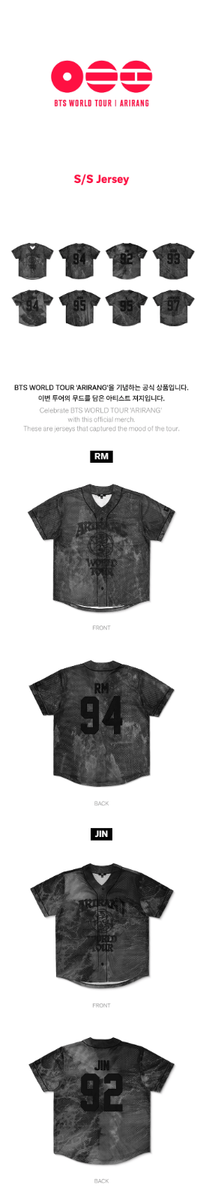PRE-ORDER BTS WORLD TOUR ARIRANG OFFICIAL MD [ S/S Jersey