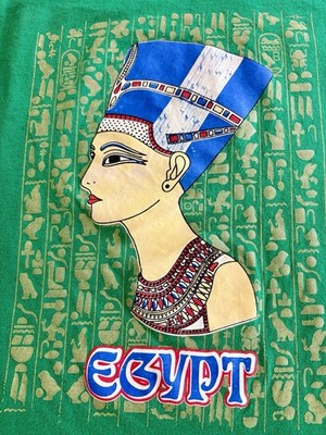 Green Nefertiti Hieroglyphics Egypt Kleopatra Empire T-Shirt M/L Graphic Print