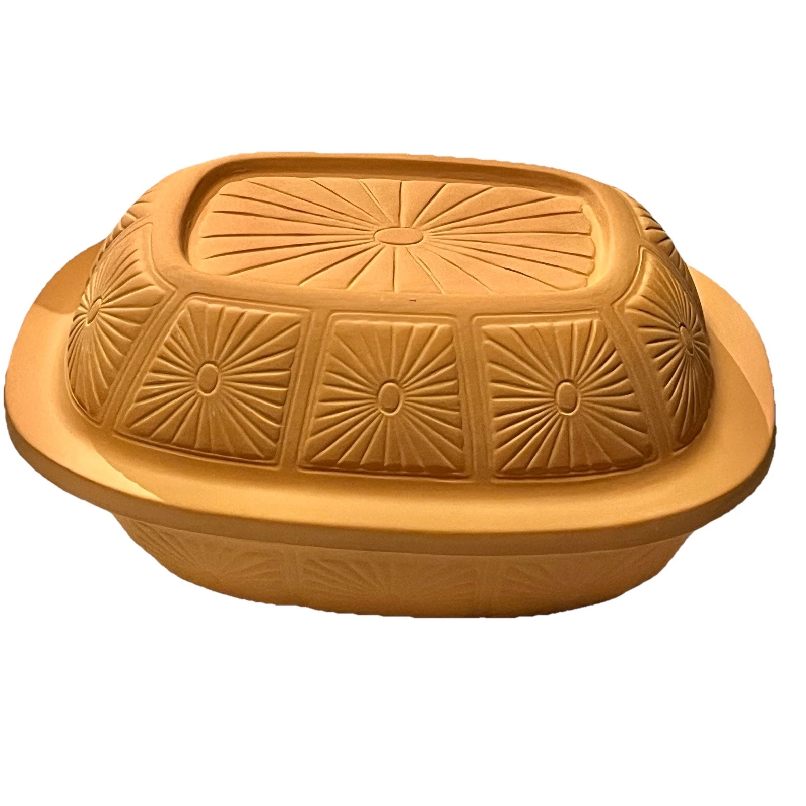 ROSHCO TAIWAN Terra Cotta Oval Roaster/Cover & 8"x12" Glass Lined Base READ DESC