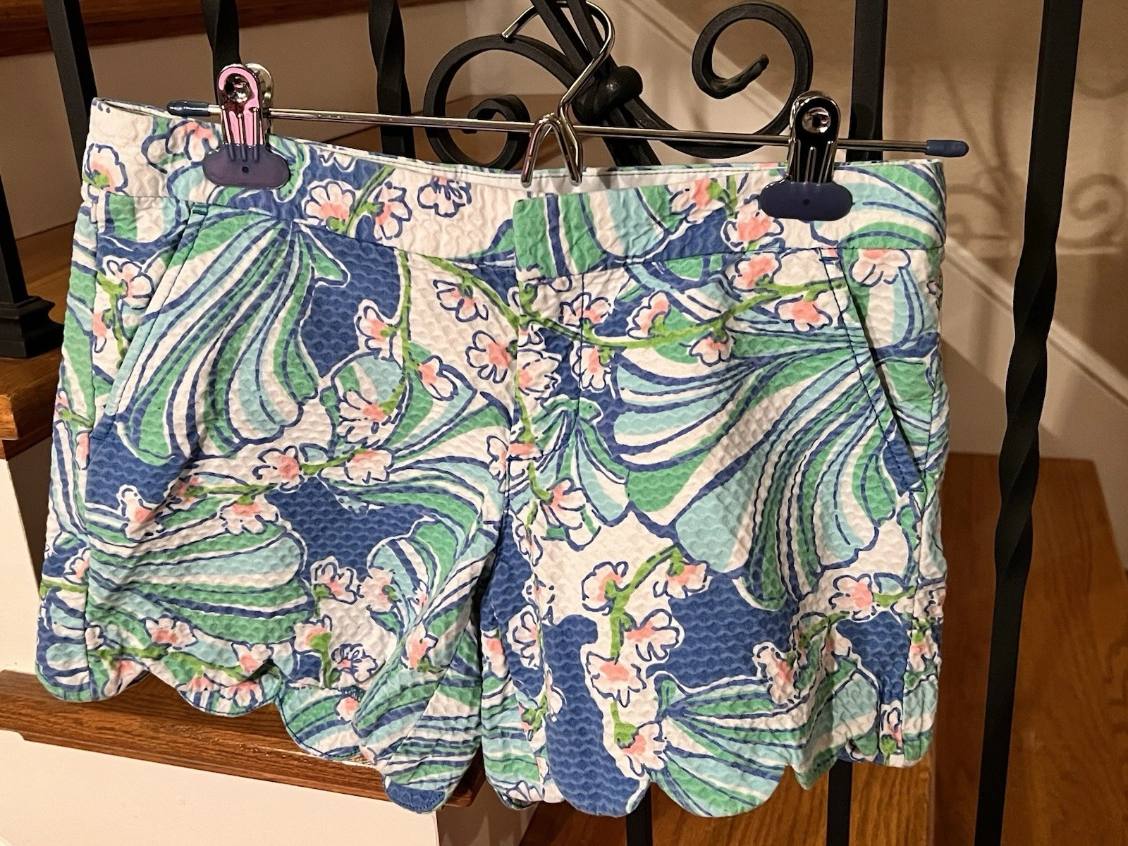 Lilly Pulitzer Buttercup Shorts Bay Blue Coasting Scalloped Edge size 0