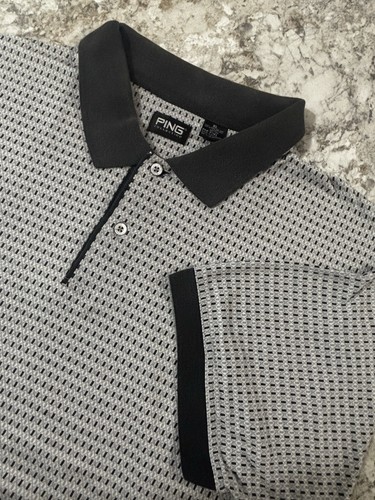 PING Collection Geometric Polo Shirt XL Gray Black 100% Cotton Golf Breathable