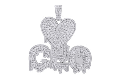 Broken Heart CEO Pendent Round Cut Simulated Diamond Style 10K White Gold