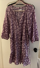 SONOMA PURPLE FLORAL SPLIT NECK LONG SLEEVE BELT RUFFLE HEM DRESS SIZE 1X