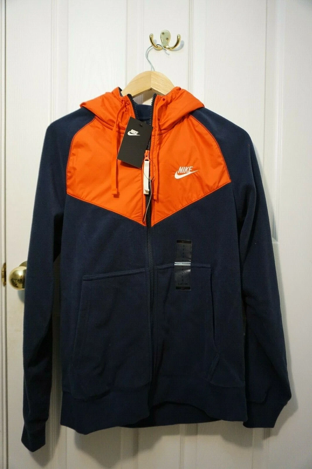 Nike Thermal Fleece Top Men's Jacket in Orange and Navy Small