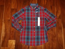 NWT Mens CHAPS Red Blue Button Front Plaid Dress Shirt Long Sleeve S Small $55