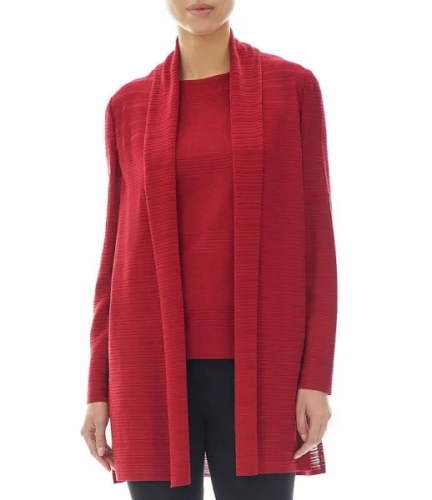 Ming Wang Shawl Collar Longline Cardigan Jacket Cherry Red Sz M NWT $325 - Picture 1 of 10