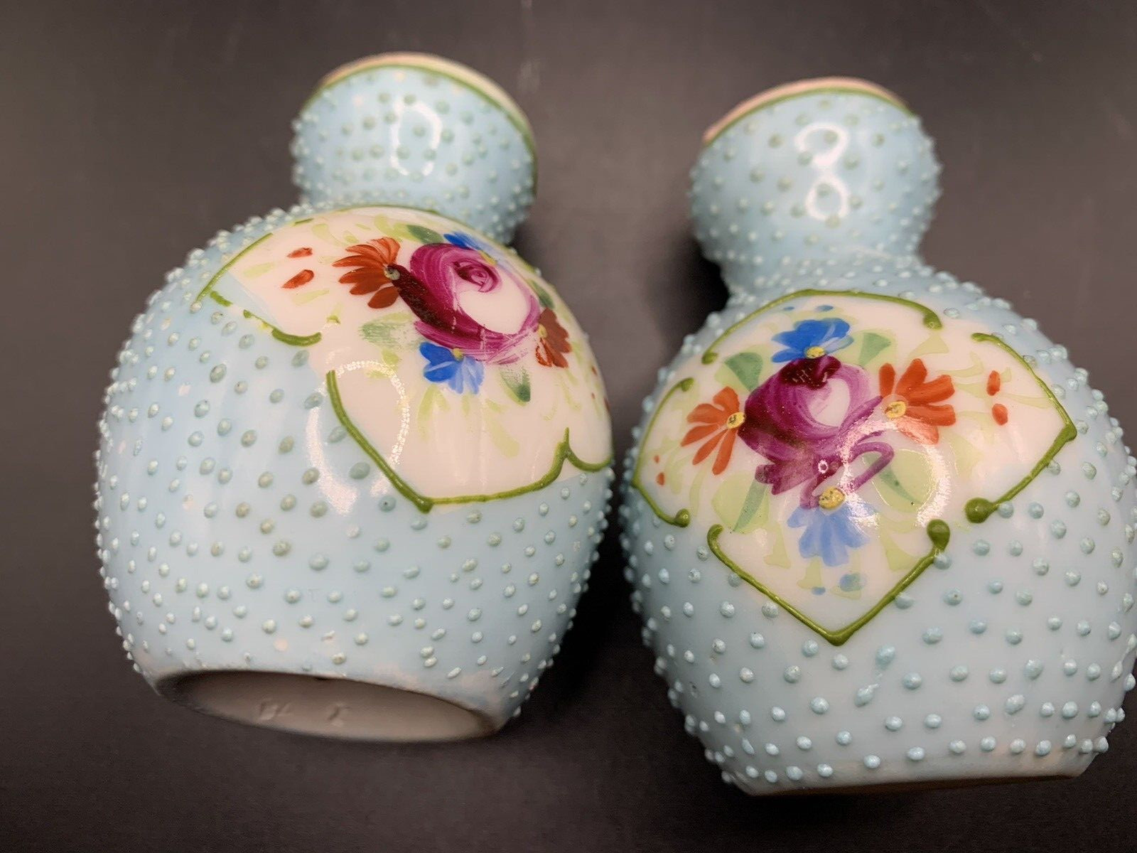 Nippon Hand Painted BLUE Nubbed Moriage Salt & Pepper Shakers Floral Decoration