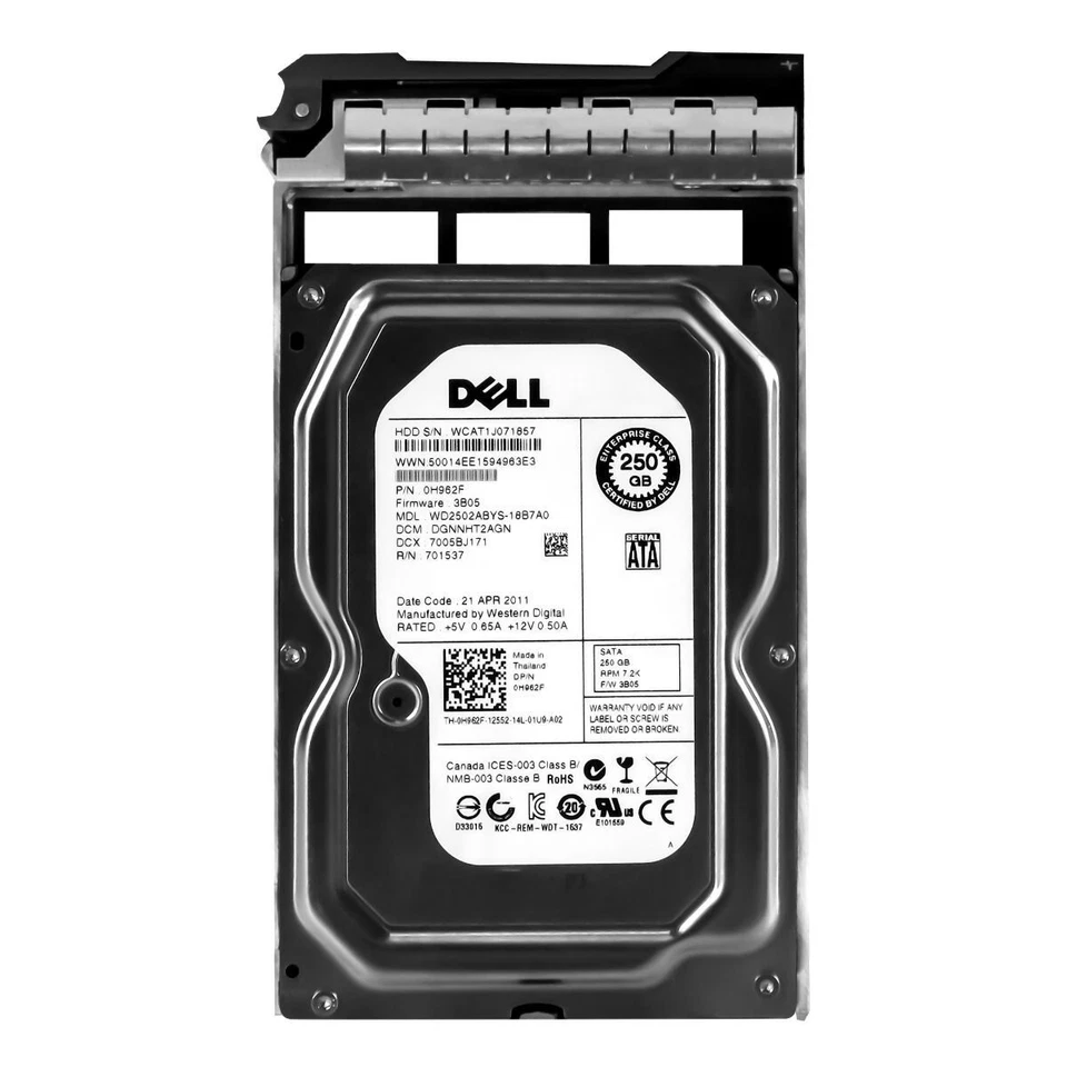 Disco Rigido Dell 0H962F WD250ABYS 250GB 7200U/Min 16MB SATA II - Immagine 3 di 3