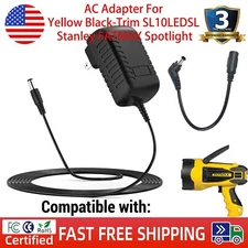 AC Adapter For Yellow Black-Trim SL10LEDSL Stanley FATMAX Spotlight