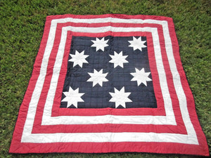 8-point Barn Star Patchwork Quilt Red White Blue Wall Hanging Country Farmhouse