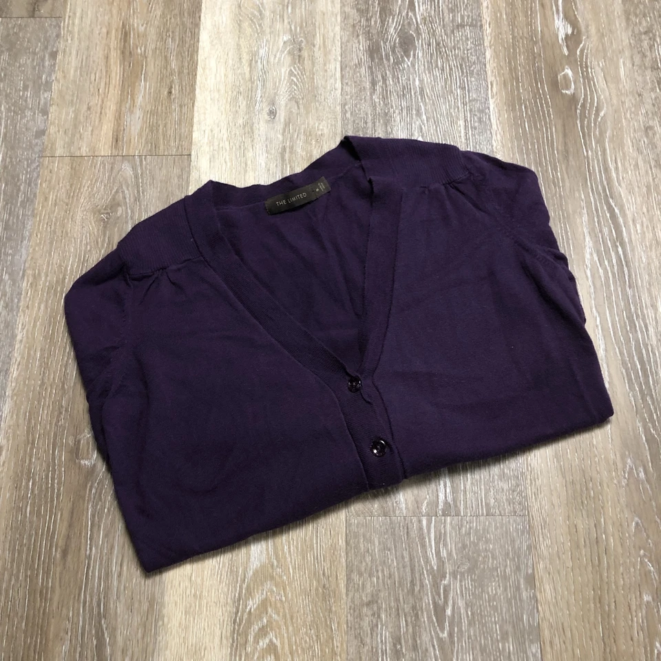 Cárdigan suéter tejido púrpura cuello en V abotonado THE LIMITED para mujer talla mediana Foto 4 de 4