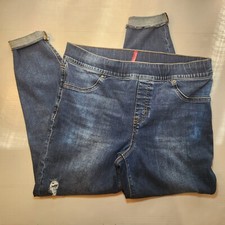 Spanx Distressed Ankle Jeans Skinny Medium Wash Frayed Hem Women's Size XL