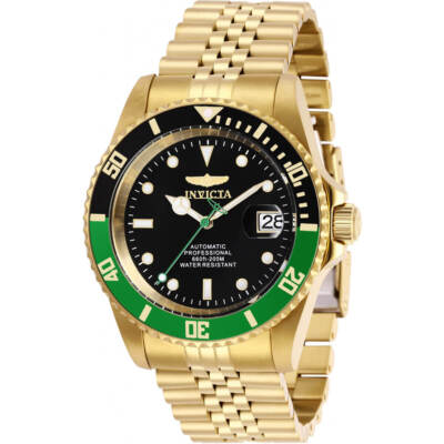 Invicta Men's Watch Pro Diver Automatic Black Dial Yellow Gold Bracelet 29184