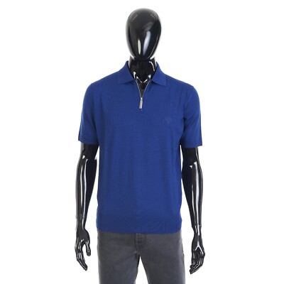 STEFANO RICCI 1250$ Zip Polo Shirt - Eagle Head Embroidery Shortsleeve Wool Knit