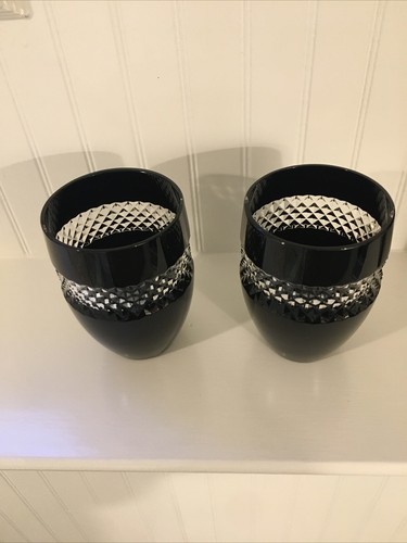 WATERFORD JOHN ROCHA DOUBLE OLD FASHIONED TUMBLER BLACK CUT TO CLEAR ~ SET OF 2 - Picture 3 of 10