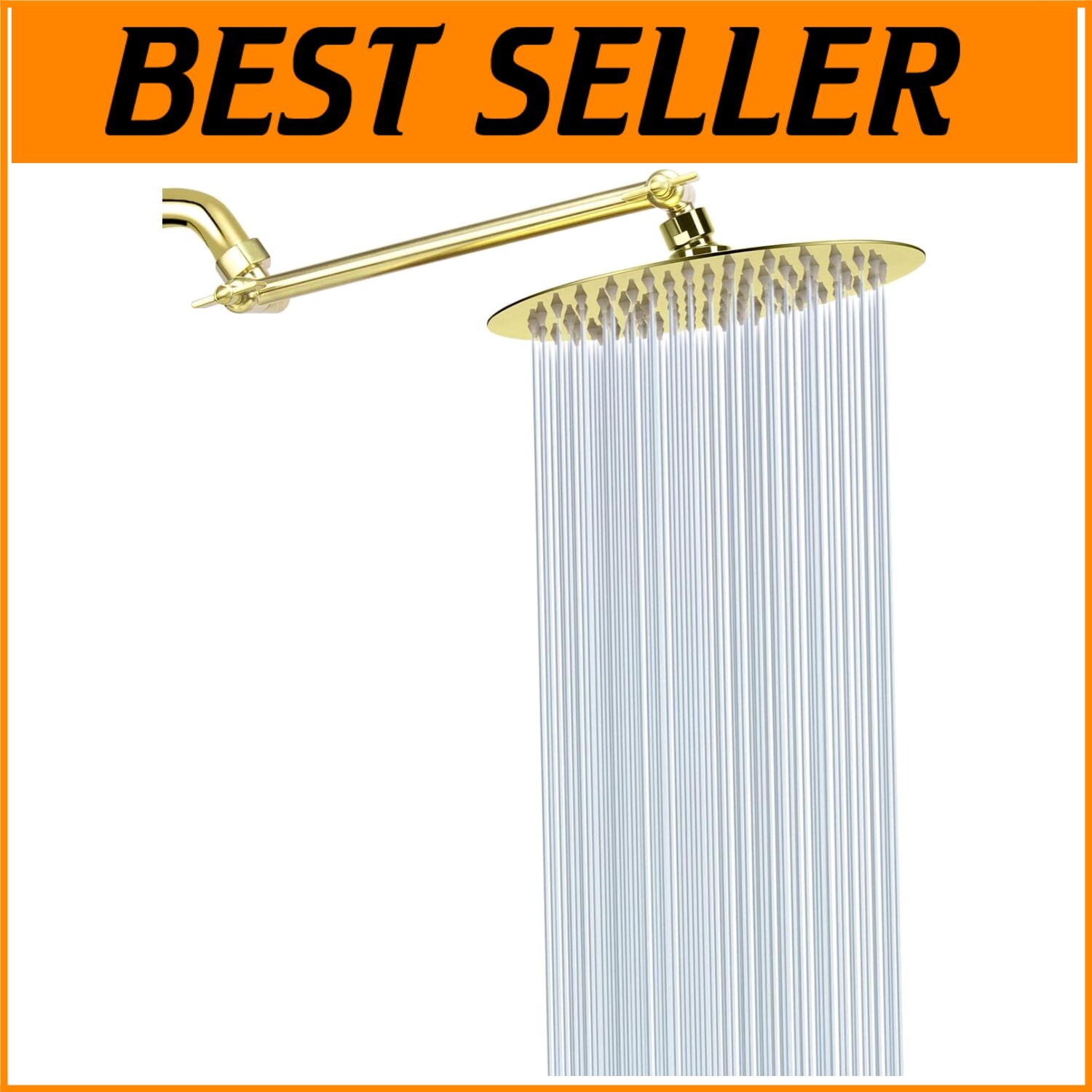 Stainless Steel Gold Rain Shower Head - Spa-Like Experience with Adjustable Arm