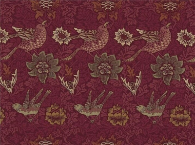 WILLIAM MORRIS CURTAIN FABRIC  Bird & Anemone 1.7 METRE RED AND CLAY 100% COTTON