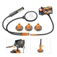 Work IQ Connect - Magnifying Glass, Rechargeable Work Light & Phone Holder