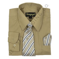 Boys Sand Dress Shirt V2000 with Matching Tie  Hankie Long Sleeves 4 to 20
