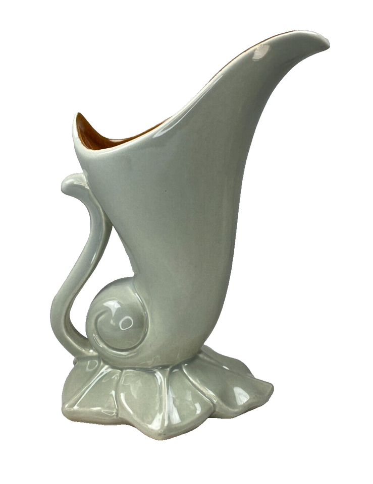 MidCentury Red Wing Cornucopia Vase with Handle 1356 Light Sage Green