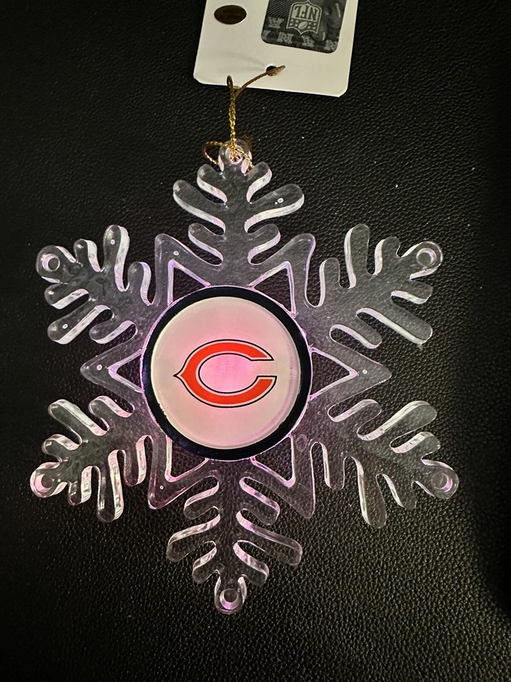 Chicago Bears Logo Adorno de Navidad Acrílico Copo de Nieve Iluminación LED COLORES NFL Foto 2 de 4